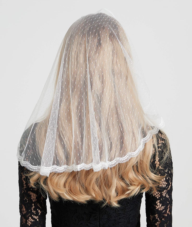 Leimandy Mantilla Veils CatholicChurch Veil Lace Head Cover for Women V76 (Dots-Ivory) - Image 3
